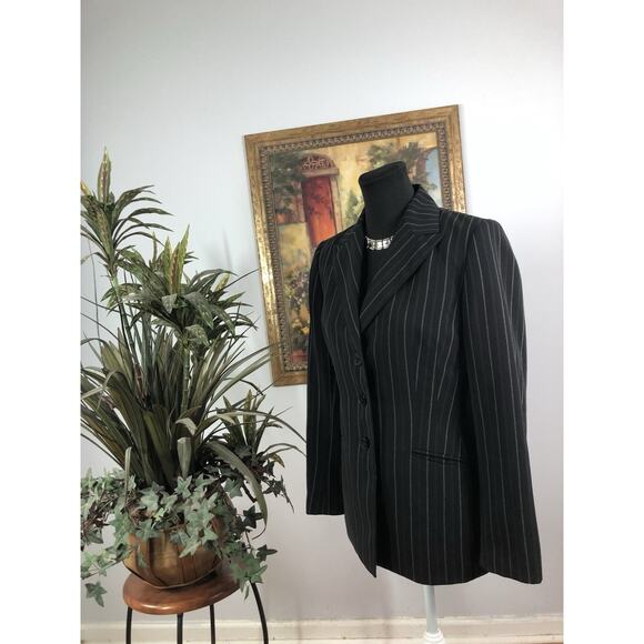 Kasper Blazer Womens 4 Black 3 Buttons Fitted Office Clueless Preppy Long Sleeve - Picture 5 of 9